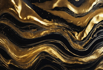 Golden marble wave zigzag on black Abstract background or texture Acrylic Fluid Art Liquid marble....