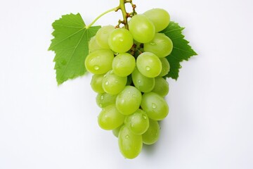 Fototapeta premium Green grape with leaves isolated on white background