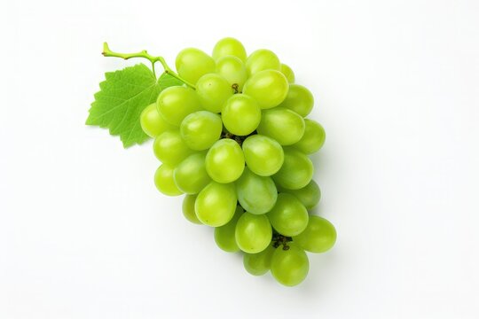 Green grape with leaves isolated on white background