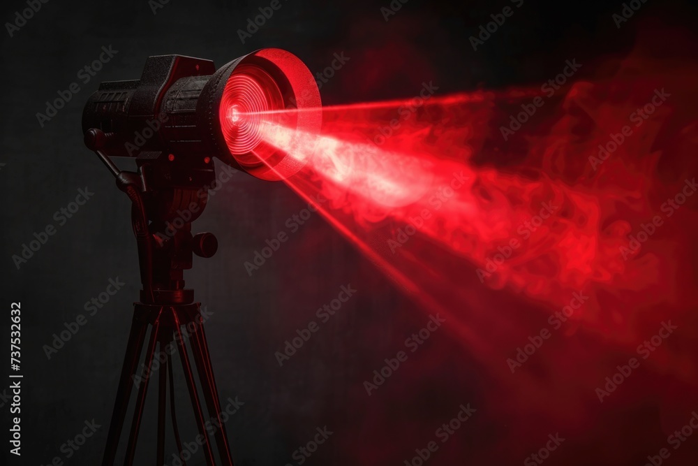 Poster A picture of a tripod emitting a bright red light. Perfect for technology-related projects or concepts