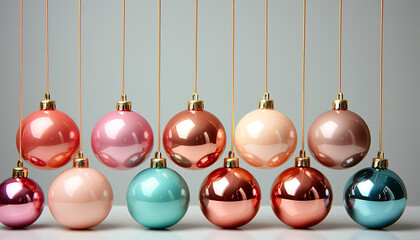 Christmas ornament decoration, winter celebration, shiny gold ball hanging generated by AI