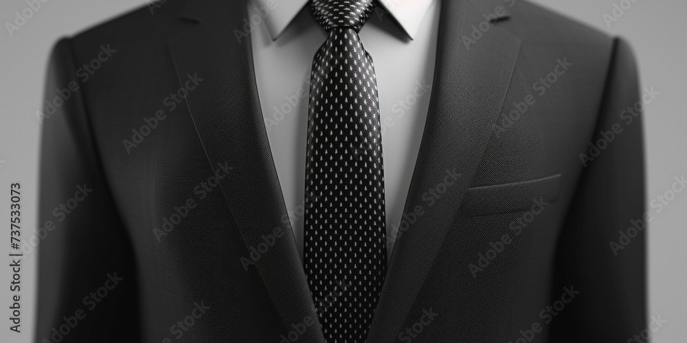 Poster a picture of a suit and tie displayed on a mannequin. perfect for fashion-related projects or showca