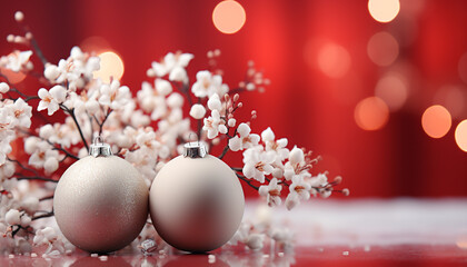 Winter celebration glowing snowflake ornament illuminates Christmas tree generated by AI