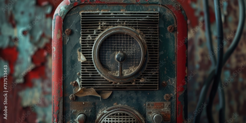 Aufkleber An old radio sitting on top of a wooden table. Perfect for adding a touch of nostalgia to any setting