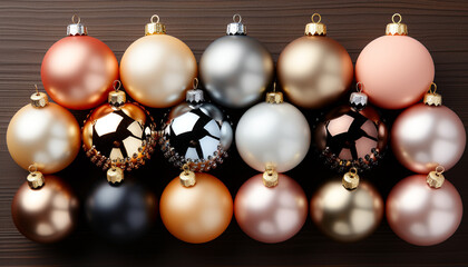 Fototapeta na wymiar Christmas ornament decoration, shiny gold ball, vibrant colors, illuminated tree generated by AI