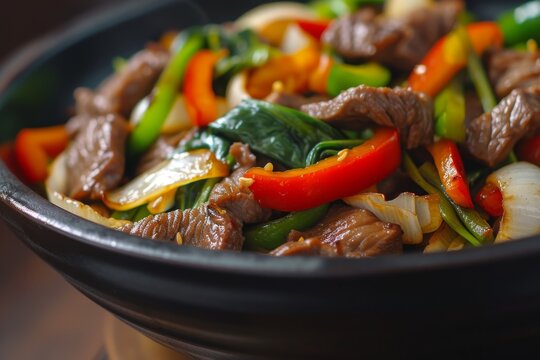 Beef And Vegetable Stir Fry Cooked In An Asian Wok