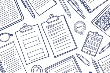 A collection of papers and a calculator arranged neatly on a table. Suitable for office and business concepts