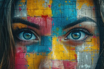 close up face of woman eye portrait with abstract painting on the face comeliness