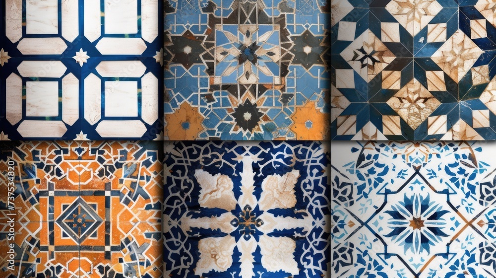 Poster a collection of different tile designs on a wall. perfect for showcasing various options for interio