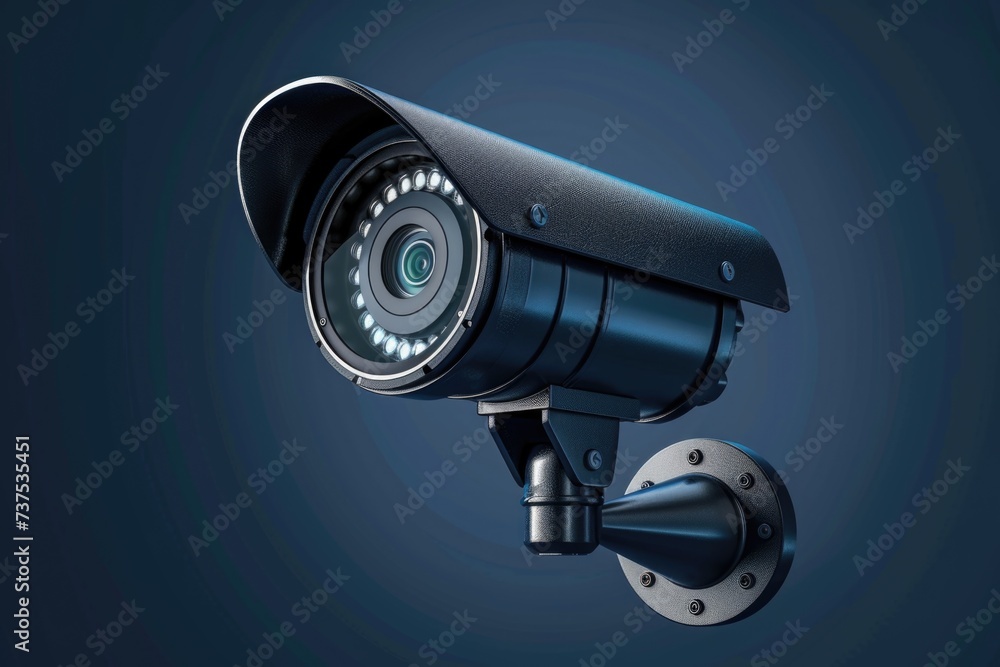 Poster a security camera mounted on the side of a wall. suitable for surveillance and monitoring purposes