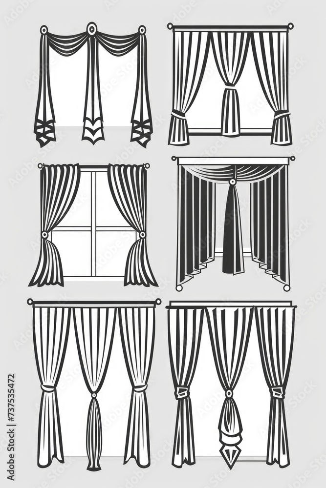 Poster a set of four black and white curtains. can be used to add a stylish touch to any room decor