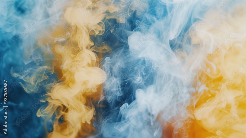 Aufkleber Yellow and blue smoke captured in a close-up shot. Perfect for adding a vibrant and dynamic touch to any design project