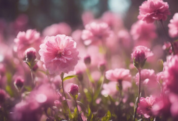 Nature spring or summer background with pink flowers in a meadow