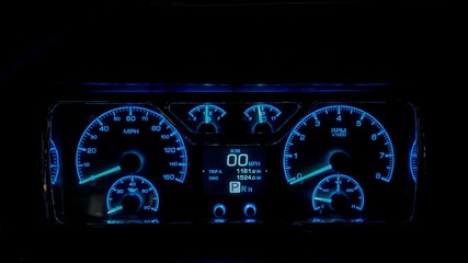 Gauge cluster with lights on