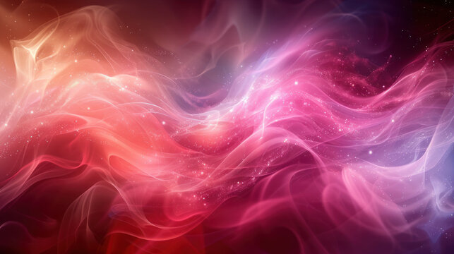 a computer generated image of a wave of pink and red smoke against a black background with stars in the sky.
