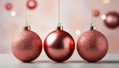 Obraz premium Christmas ornament decoration, shiny sphere on a gold background generated by AI