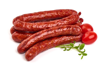 Grilled oktoberfest sausages, isolated on white background