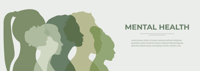 Banner about mental health.Vector illustration with silhouettes of women.