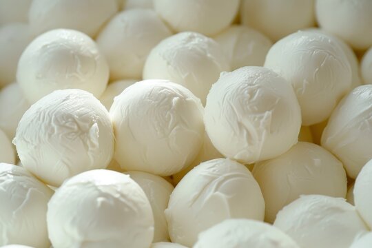 Close up of fresh white buffalo mozzarella balls from Campania delicious Italian cuisine