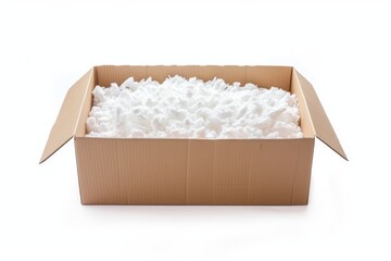 Fragile cargo transported cardboard and styrofoam isolated on white background