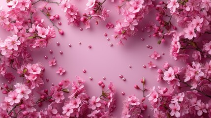 a pink background with lots of pink flowers on top of a pink background with lots of pink flowers on the bottom of the frame.