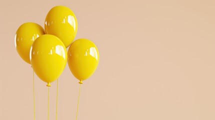 a bunch of yellow balloons floating in the air with a pink wall in the background and a light pink wall in the background.