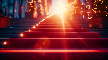 Roter Teppich führt eine Treppe hinauf der Erfolg ist anstrengend aber lohnenswert