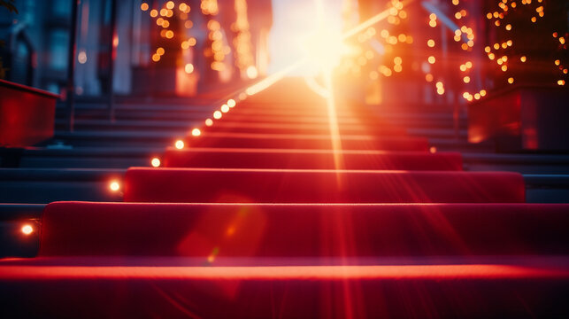 Roter Teppich f&uuml;hrt eine Treppe hinauf der Erfolg ist anstrengend aber lohnenswert