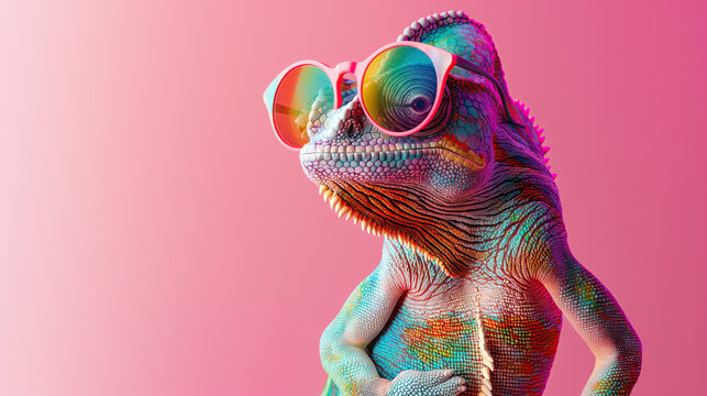Pink Chameleon with sunglasses