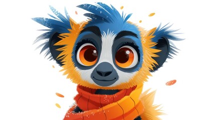 a close up of a stuffed animal with a scarf around it's neck and a scarf around its neck.