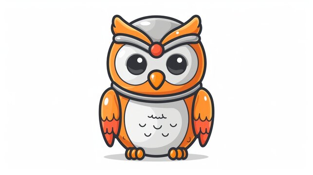 an orange and white owl with big eyes and a hat on its head is standing in front of a white background.