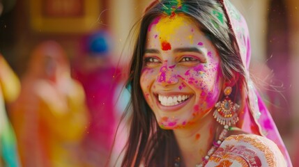 woman celebrating Holi hai at a festival in India during the day in high resolution and quality. celebration concept, traditional festival, religion, traditional culture