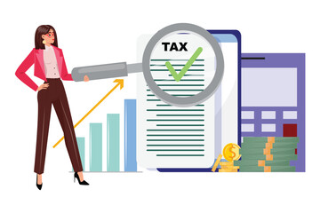 Woman Explores Taxation and Accounting Through a Lens of a Magnifying Glass.