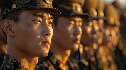 Soldados del ejercito coreano en formación - obrazy, fototapety, plakaty