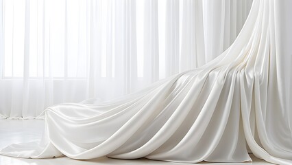 White draped silk fabric texture surface. Texture, background, pattern, template. 3D vector illustration