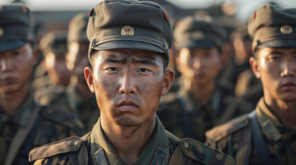 Soldados del ejercito coreano en formación - obrazy, fototapety, plakaty