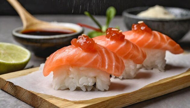 Generated image close up of sushi with salmon