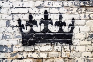 A detailed black and white drawing of a regal crown, grunge ink graffiti spray pattern splashes white background