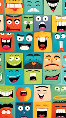 Collection of hilarious cartoon faces showcasing various exaggerated emotions