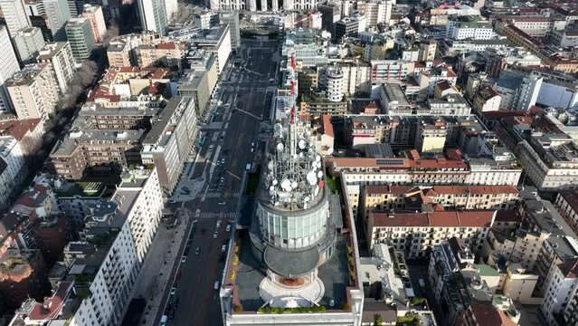 A skyscraper against the backdrop of a European city in 4k