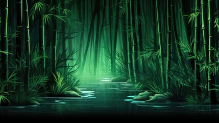 Background with bamboo forest in Emerald color.