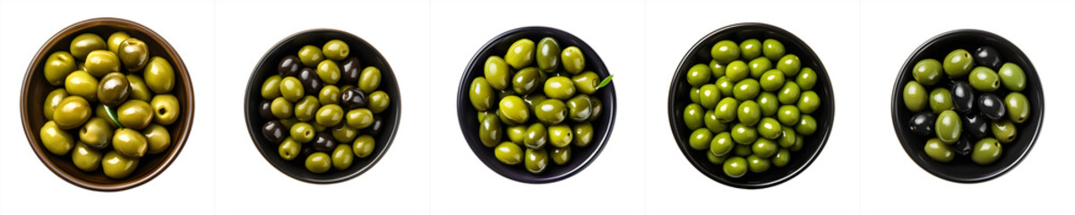Olives in a bowl, isolated on transparent background