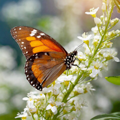 Monarch Butterfly (Danaus plexippus) on a white flower.