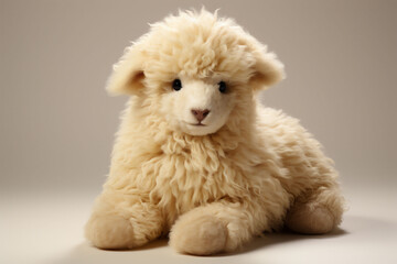 A beige plush toy sheep isolated on a white background. Can be used for eco friendly kids toys.