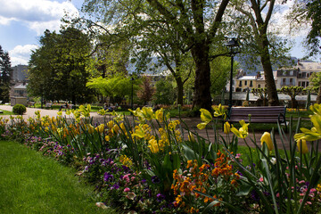 green spring parc floral des Thermes or de verdure of Aix les bains town Auvergne-Rhône-Alpes...