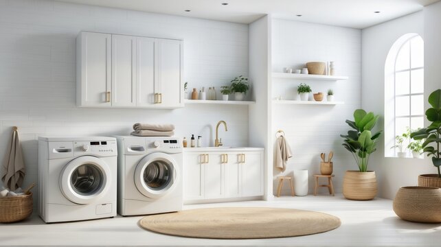A modern 3d laundry room interior