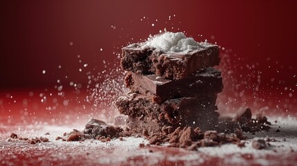 a pile of brownies sitting on top of a table covered in powdered sugar and powdered on top of them.