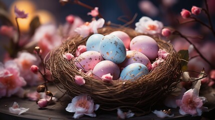 Fototapeta na wymiar Easter Eggs in the nest warm colors