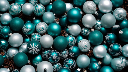 Turquoise and silver ornaments adorn the space, their festive glimmer conveying an elegant holiday spirit, each piece a testament to the season's refined joy.