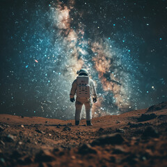 Astronaut Contemplating the Cosmos on a Distant Planet